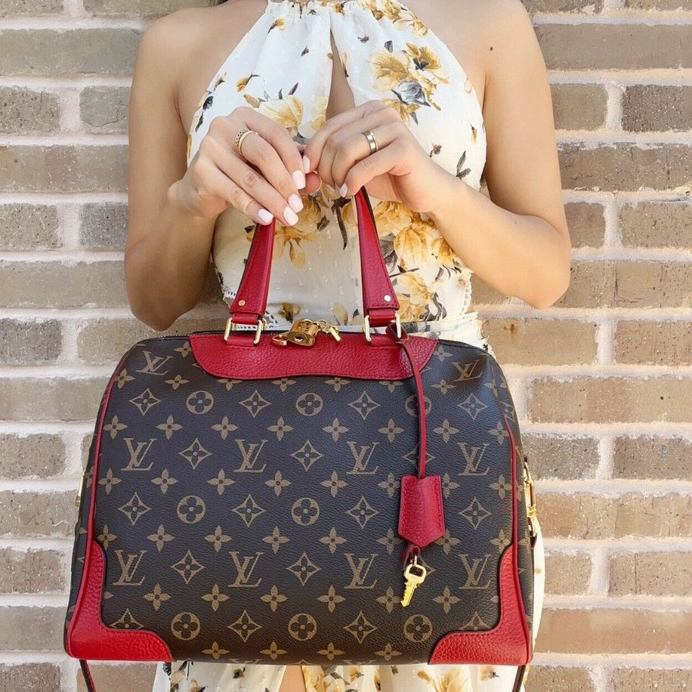 Authentic✅Louis Vuitton Retiro Monogram Red Satchel Duffle Crossbody Canvas - Picture 2 of 14